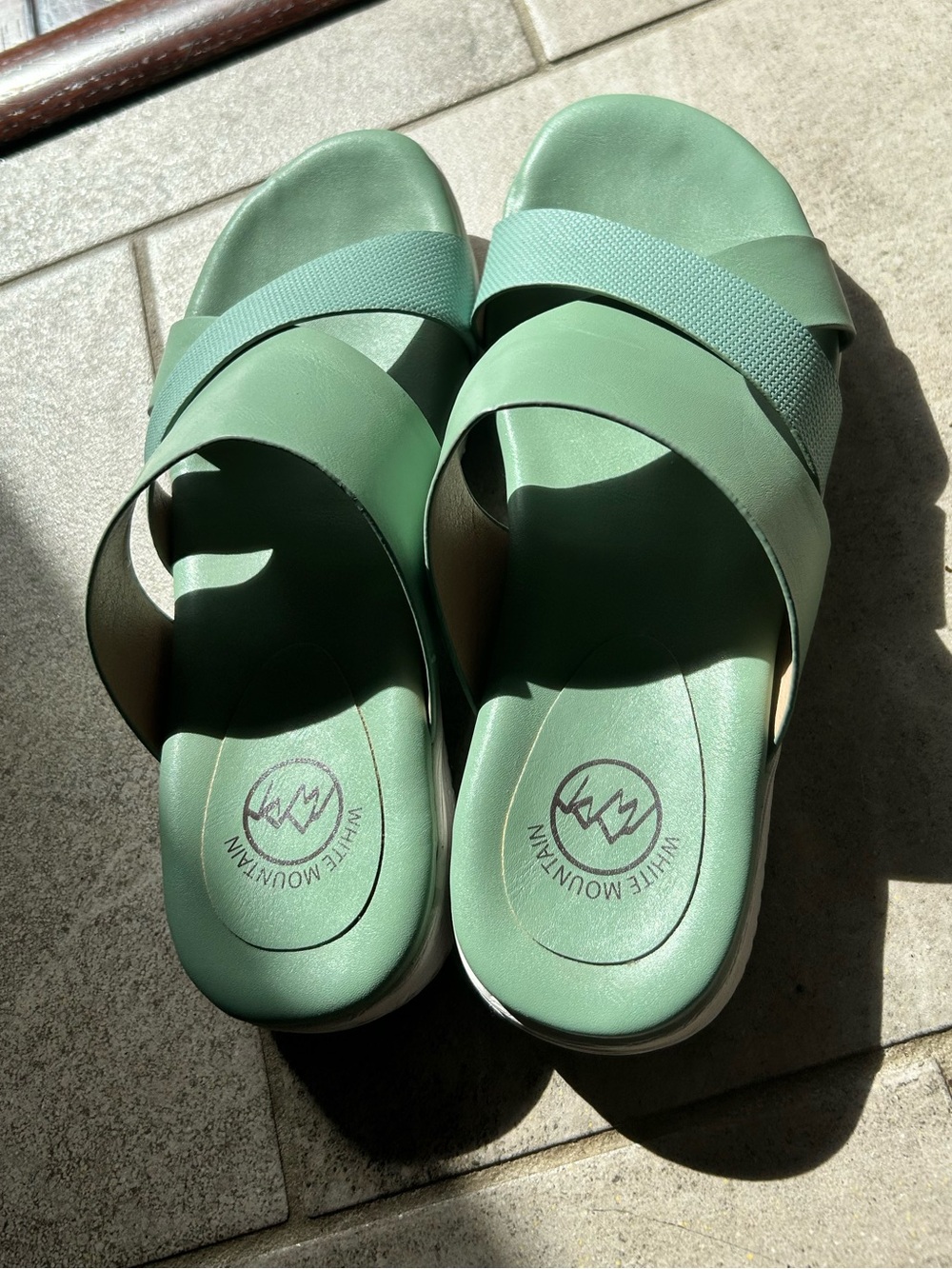 White Mountain Sage Green Crisscross Slide Sandals